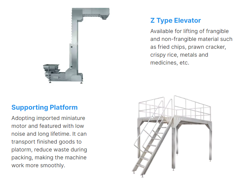 Vertical conveyor for packing chips, dried fruit, popcorn 20-45 packs per minute