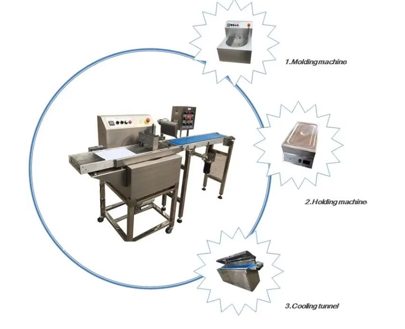 შოკოლადის მოსასხმელი კონვეიერი / შოკოლადის საფარის ავტომატური მანანა / მელაჟერის მანქანა
