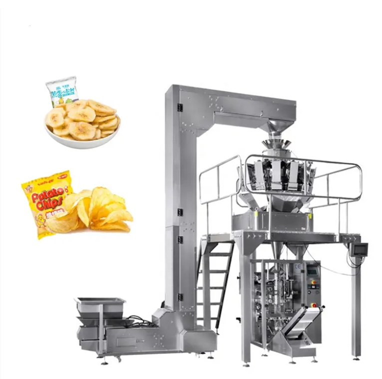 Vertical conveyor for packing chips, dried fruit, popcorn 20-45 packs per minute