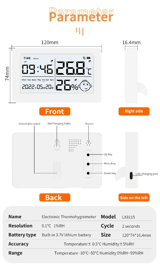 Internal temperature and humidity meter