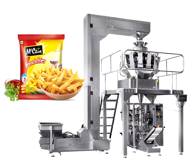 Vertical conveyor for packing chips, dried fruit, popcorn 20-45 packs per minute