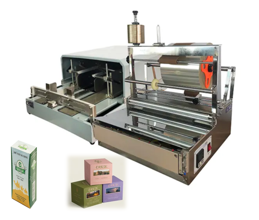 Tea, candy, perfume box plastic film packaging machine